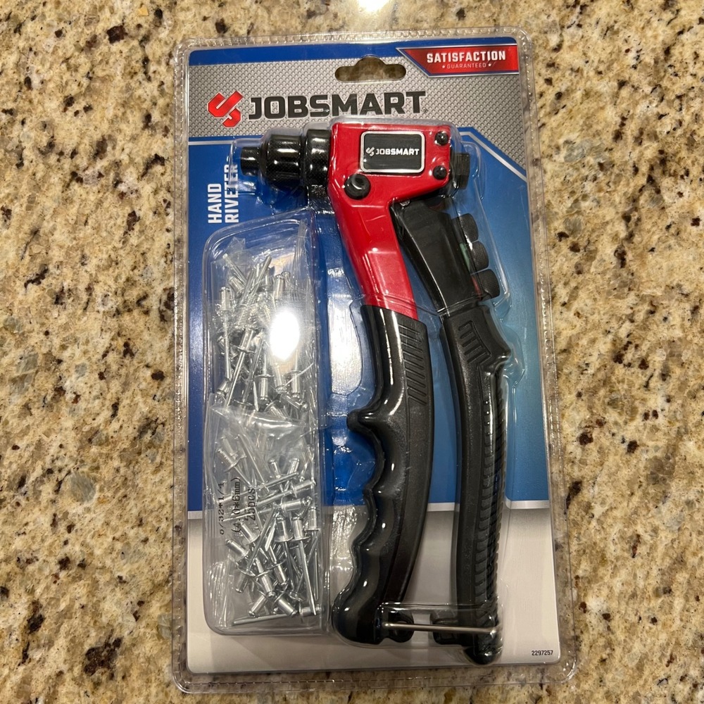 JobSmart 8 in Hand Riveter Tool Set with 100 Assorted Rivets 2297257 Red Black